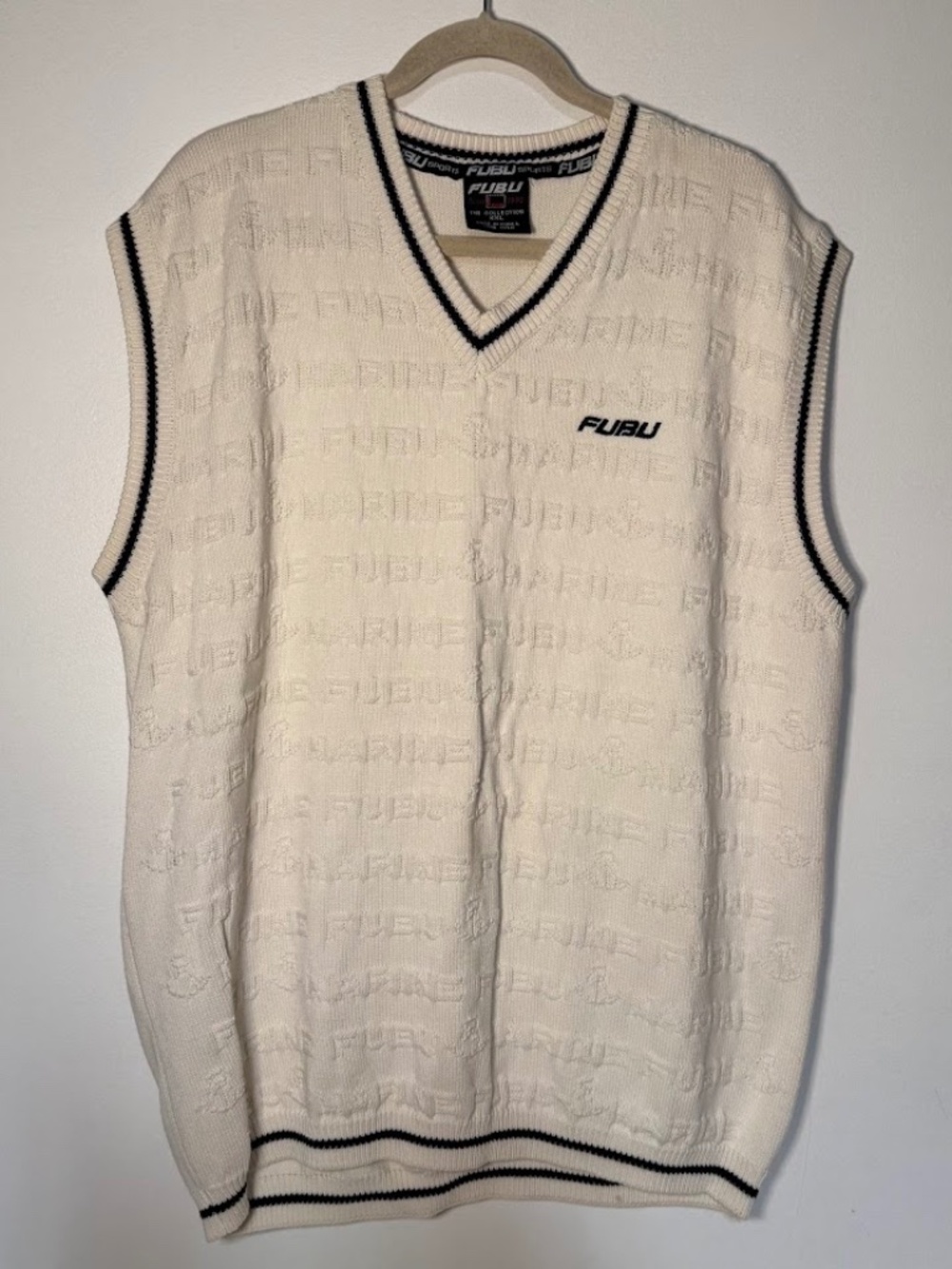 Vintage Y2K Fubu Embroidered V Neck Sweater Vest AOP Spell Out Streetwear